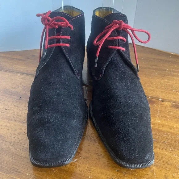 Lambertson Truex Black Suede Ankle Boots Booties Chelsea Chukka Lace up Italy 38 - Picture 2 of 11